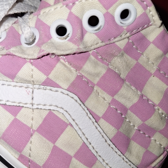 Vans Pink and White Checkered HiTop Sneakers 9 - Picture 9 of 10